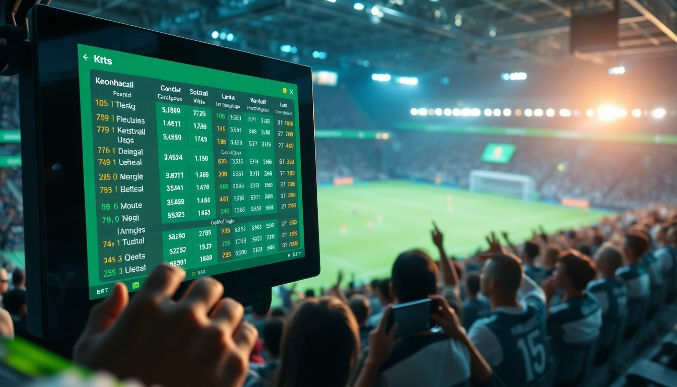 Engaging keonhacai sports betting scene with soccer odds displayed digitally.
