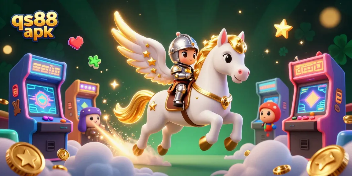 Experience thrilling gaming with qs88 apk, showcasing a mystical horse and colorful casino elements in a dynamic scene.