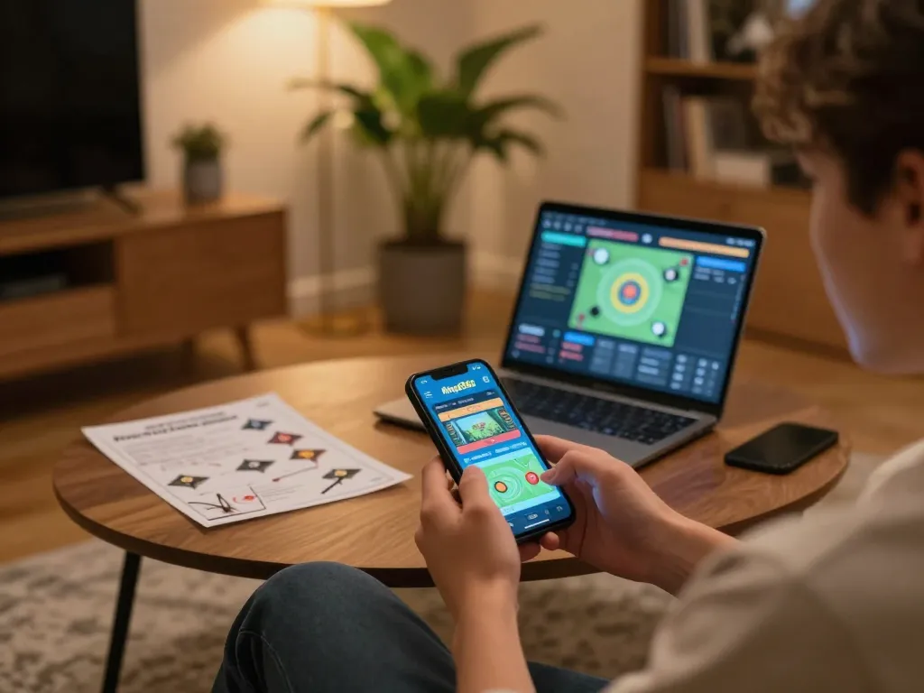 Adegan menarik seseorang menggunakan aplikasi muat turun rasmi Mega888 di telefon pintar dalam suasana rumah yang selesa.