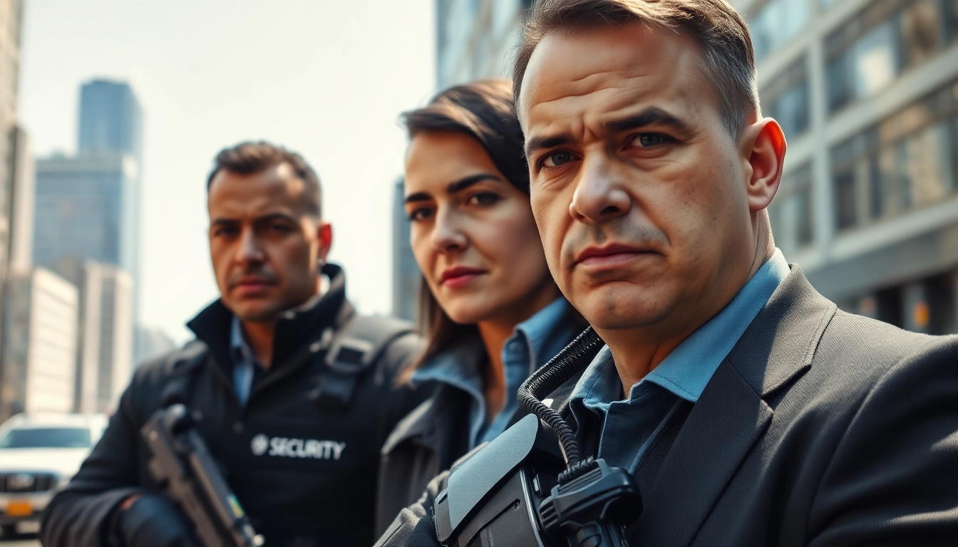 Bodyguard protecting a client in a city, highlighting the Professional Body Guard Program.