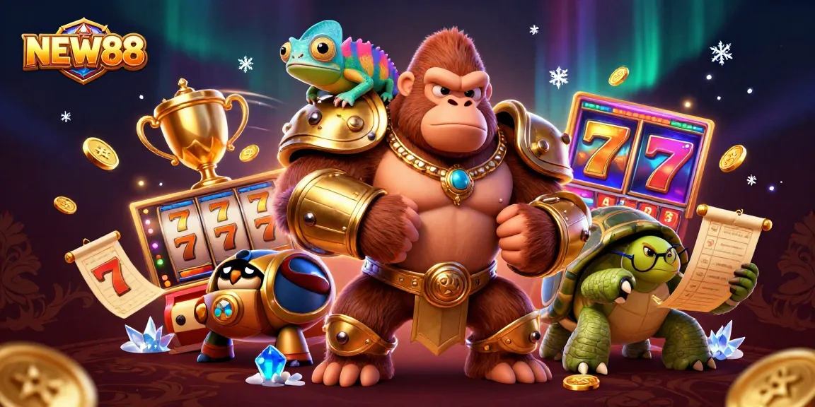 Win big with NEW88 in a vibrant and dynamic casino setting full of exciting elements.