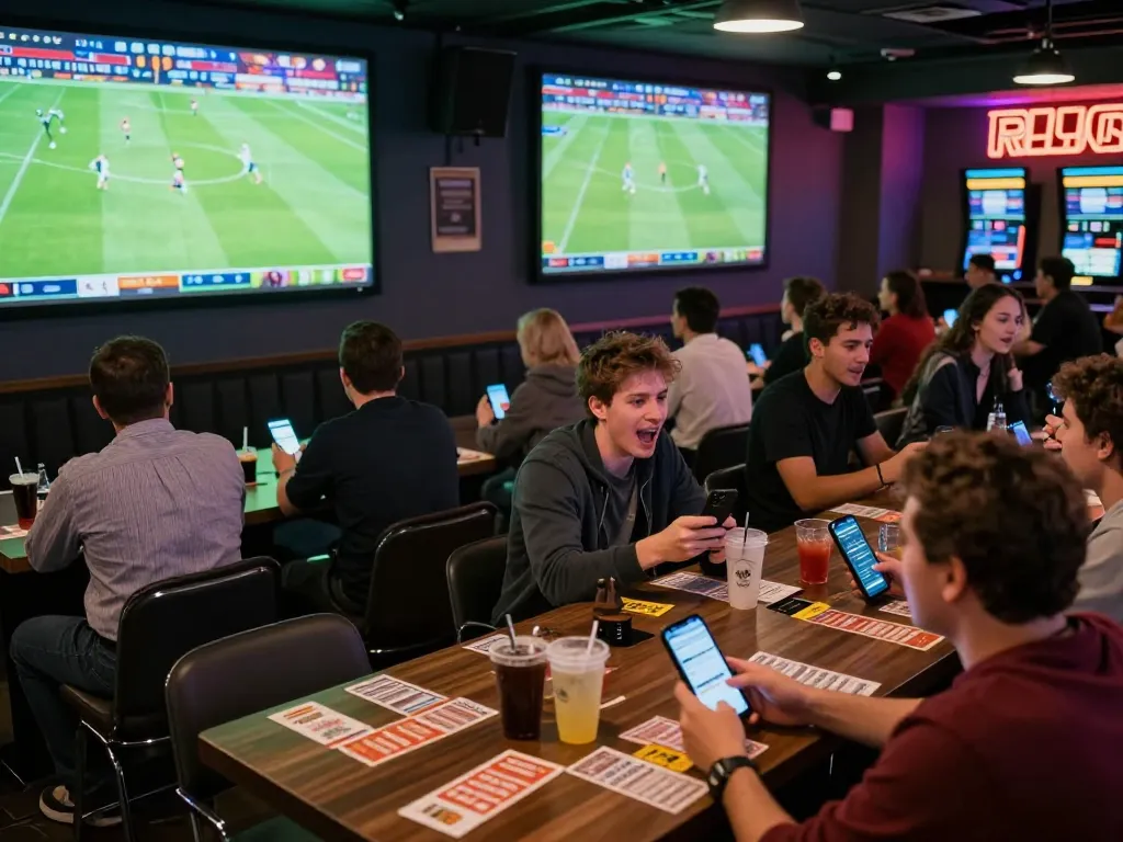 Cakhia TV users enjoying live sports betting action indoors with excitement and mobile apps.