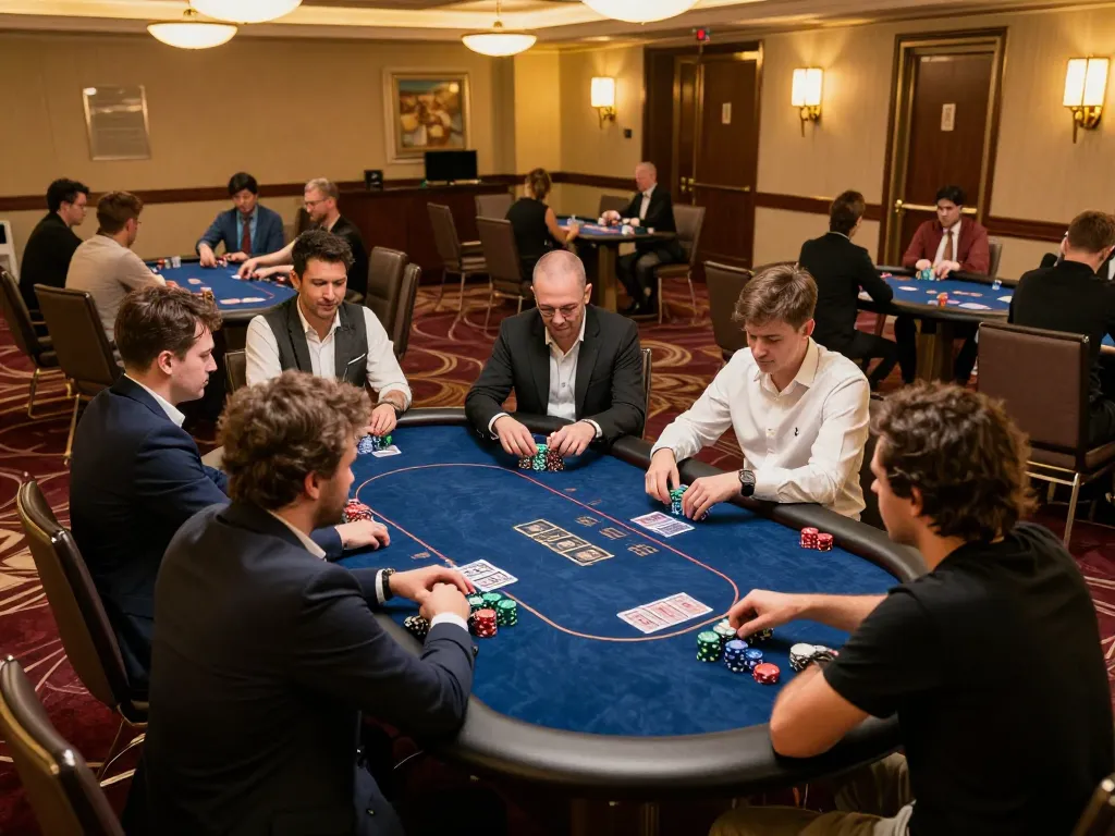 Experience intense poker gameplay at https://okfun.money/ with competitive players and luxurious casino ambience