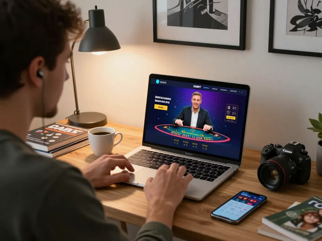 Experience online blackjack strategy with DABET in a cozy home workspace