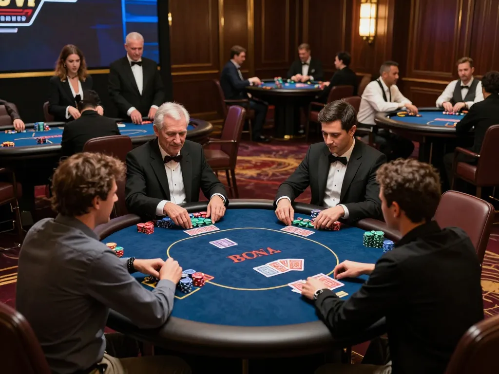 luck8 players enjoying thrilling real-time poker at a luxurious live casino table with vibrant atmosphere