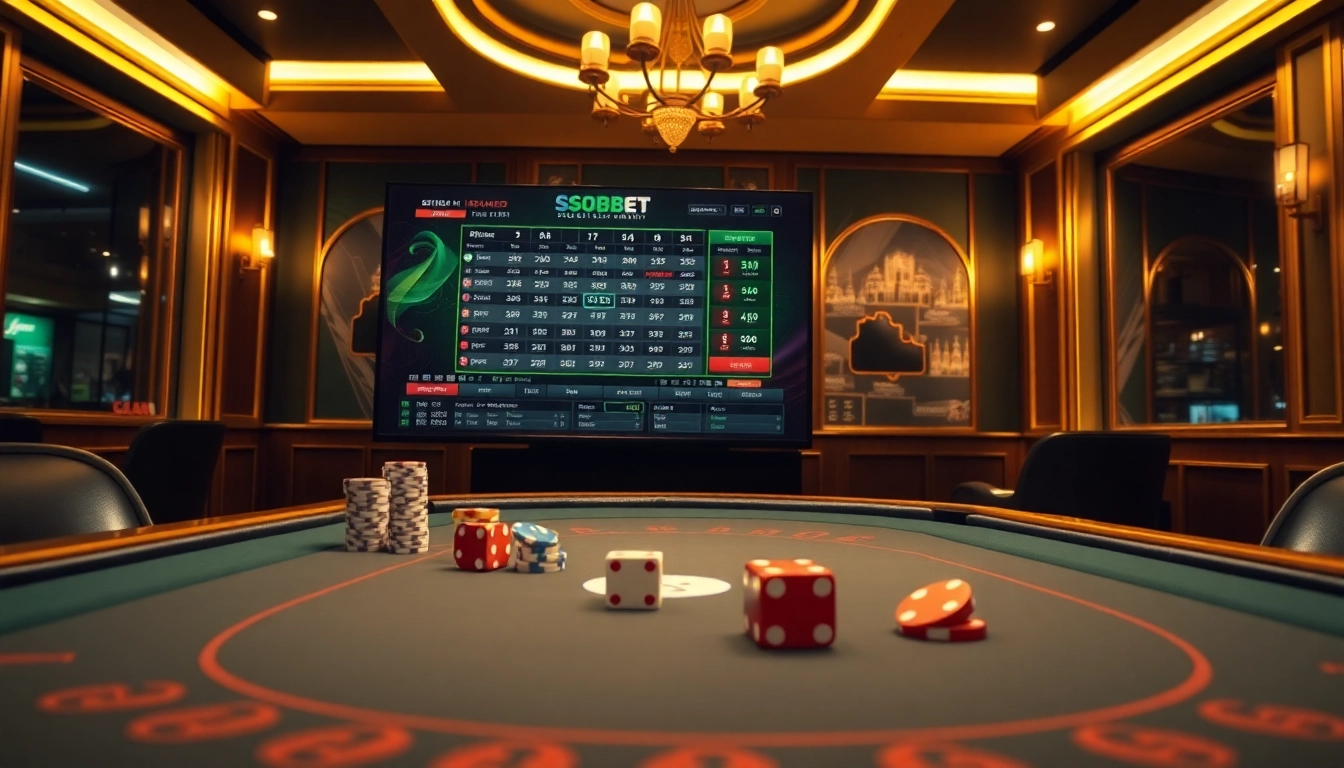 Engage with sbobet link alternatif while betting on a premium casino table scene filled with chips and dice.