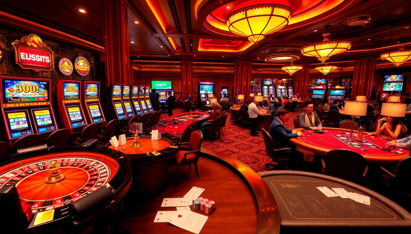 Experience the thrilling atmosphere of Jili777 Casino's vibrant gaming floors with slot machines and roulette tables.