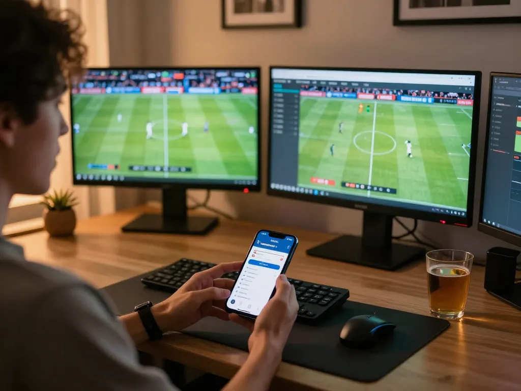 Engaging user examining Livechat 7meter while betting on soccer matches.