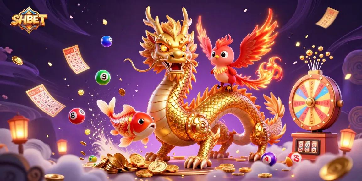 Engage in thrilling gaming adventures at SHBET with a dragon, phoenix, and koi fish surrounded by vibrant casino elements.