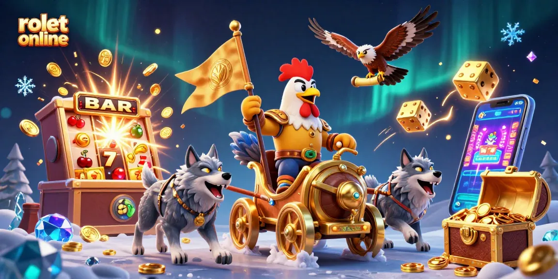 Experience the thrill of rolet online with a vibrant 3D illustration showcasing iconic casino elements.