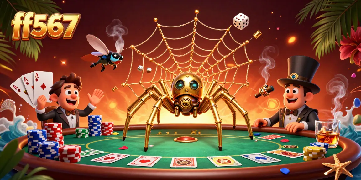 ff567 traz emoção ao jogo com uma aranha dourada capturando dados em uma teia de apostas.