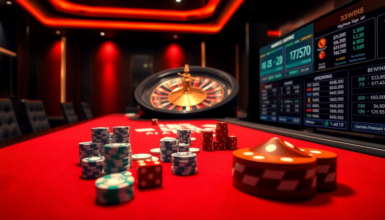 Rasakan suasana kasino yang hidup di 33win68 dengan permainan yang menarik, chip, dan roda keberuntungan.