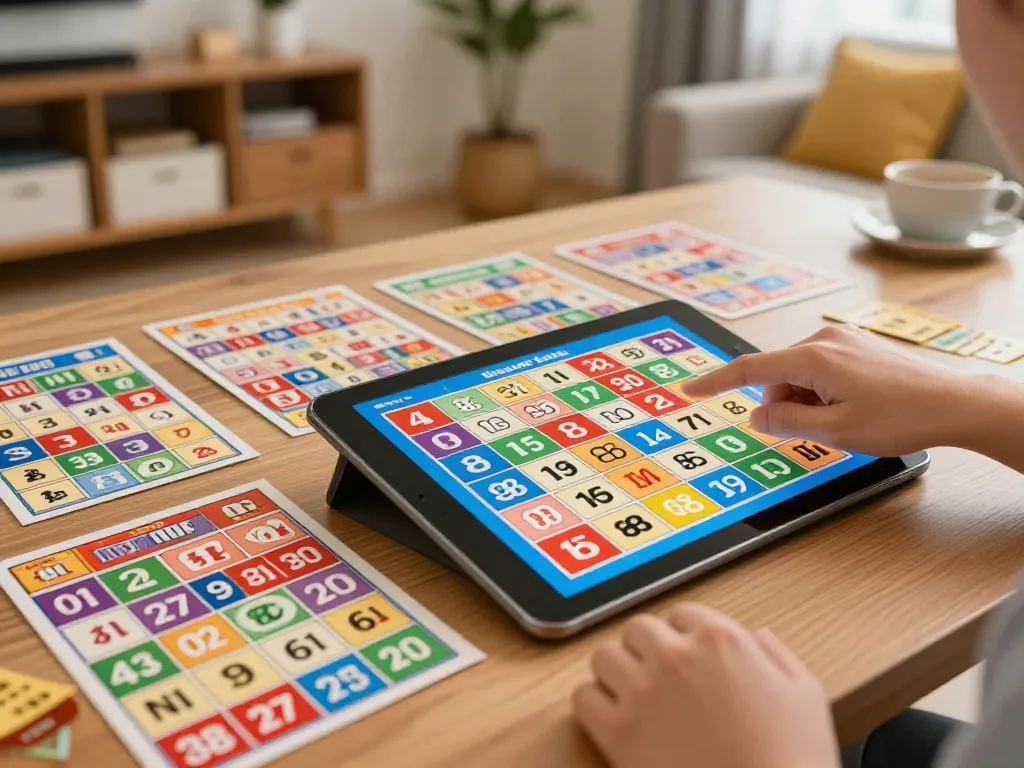 Player enjoying bingo on bgd33 app, immersed in a lively game atmosphere at home.