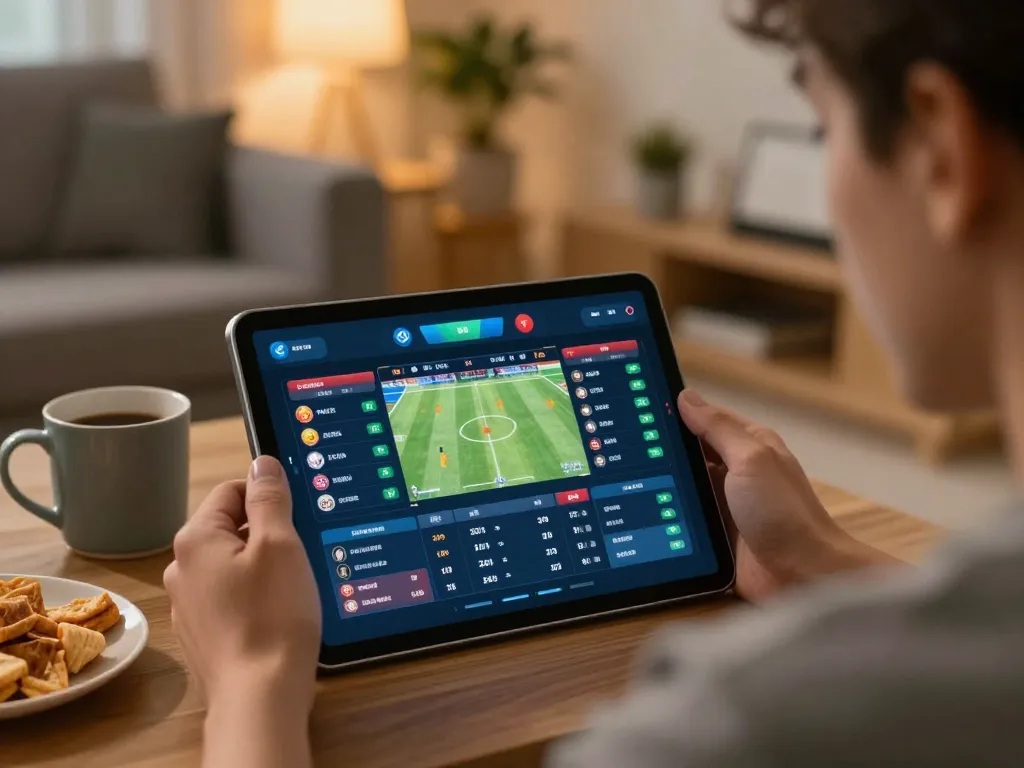 Experience live betting at ho88 with engaging odds on a tablet in a cozy home setting.