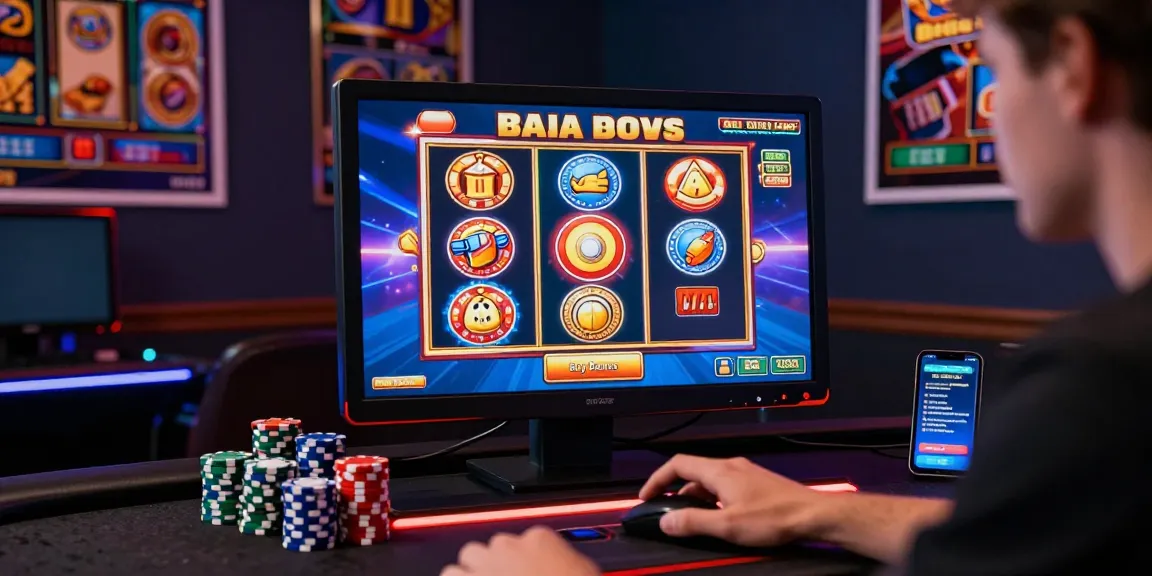 Player engaging with bonus buy slots on desktop, showcasing vibrant casino atmosphere and gaming excitement.