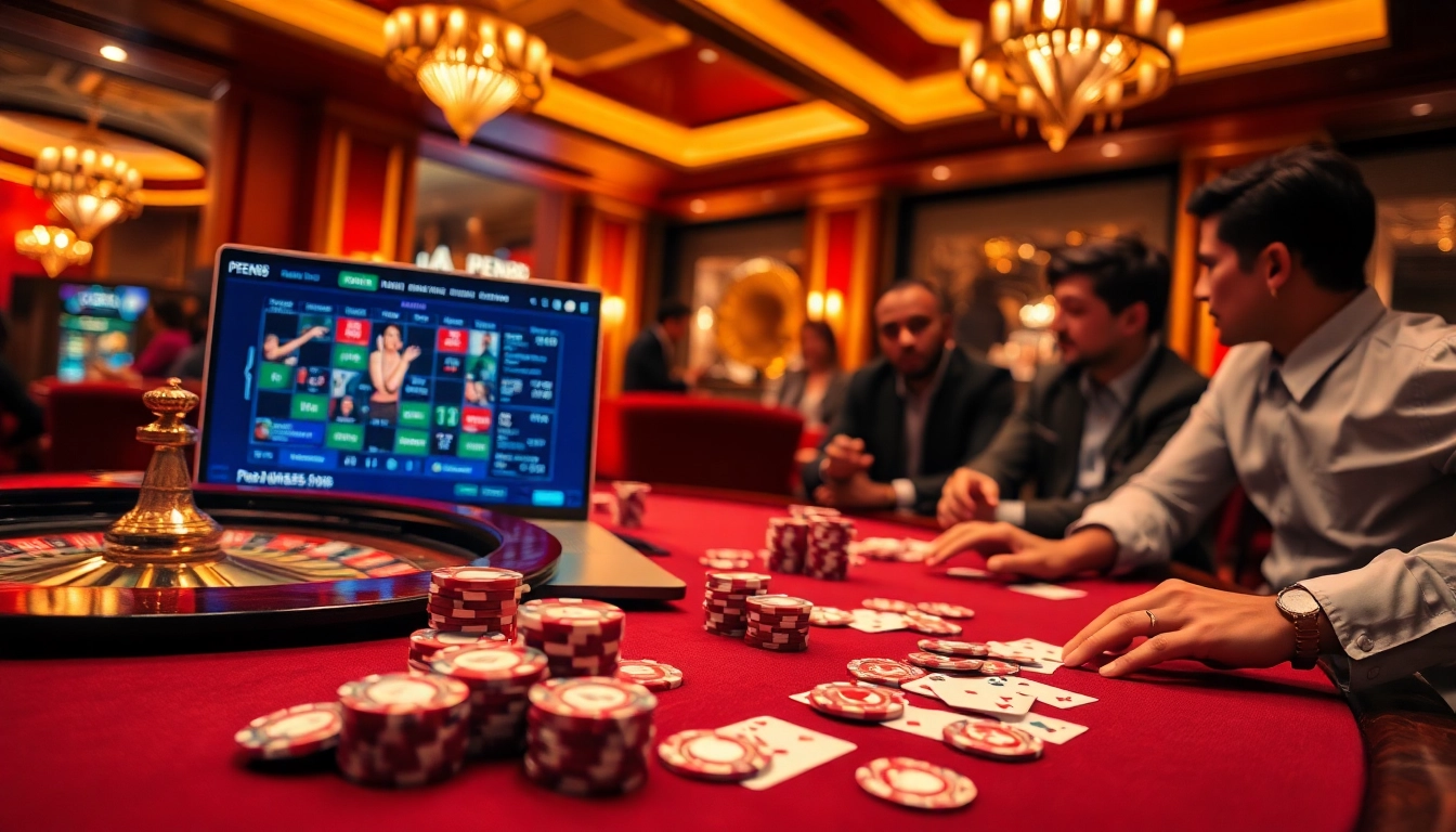 Exciting poker action featuring upscale gambling elements with OPEN88 branding in a luxury casino.