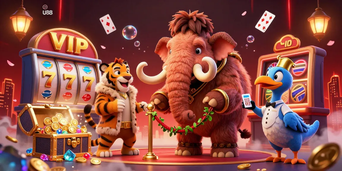 Experience an exciting casino night with u88's dynamic 3D illustration featuring vibrant characters and gaming elements.