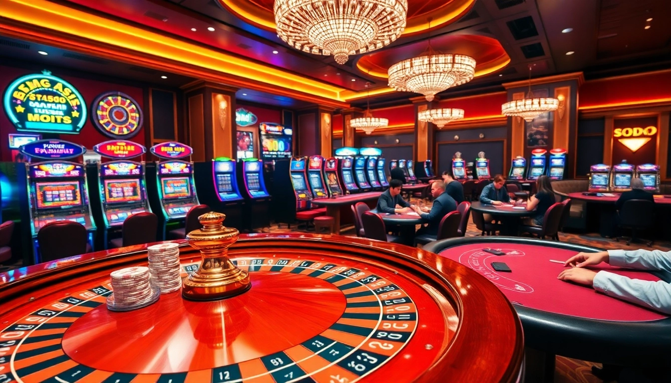 Exciting gaming action at SODO CASINO featuring roulette and poker tables.