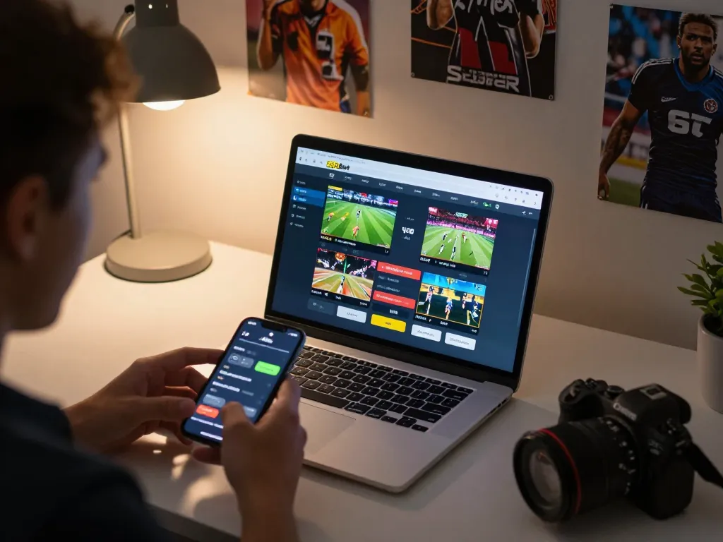 Engaging in strategic sports betting on 388bet's user-friendly interface from home workstation.