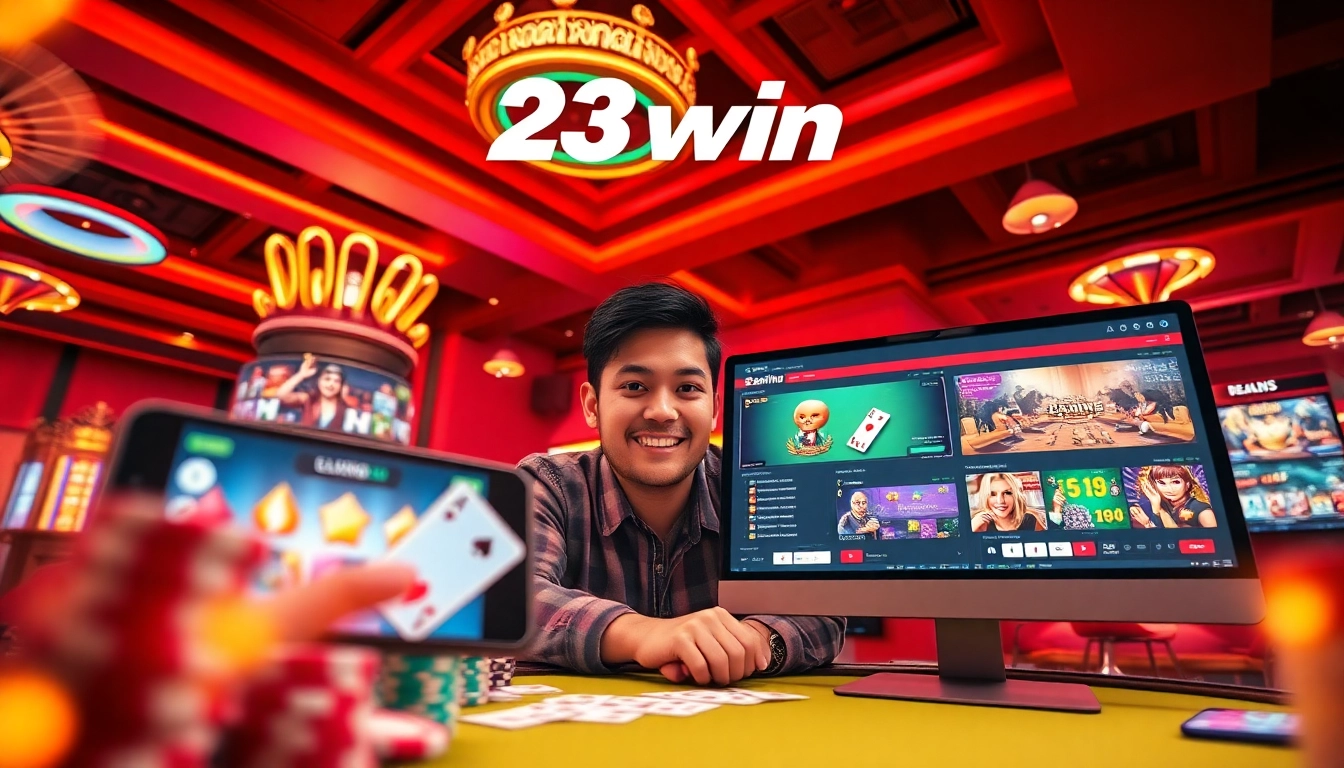 Discover the dynamic 23win online gambling interface, showcasing exciting games and an engaging atmosphere.