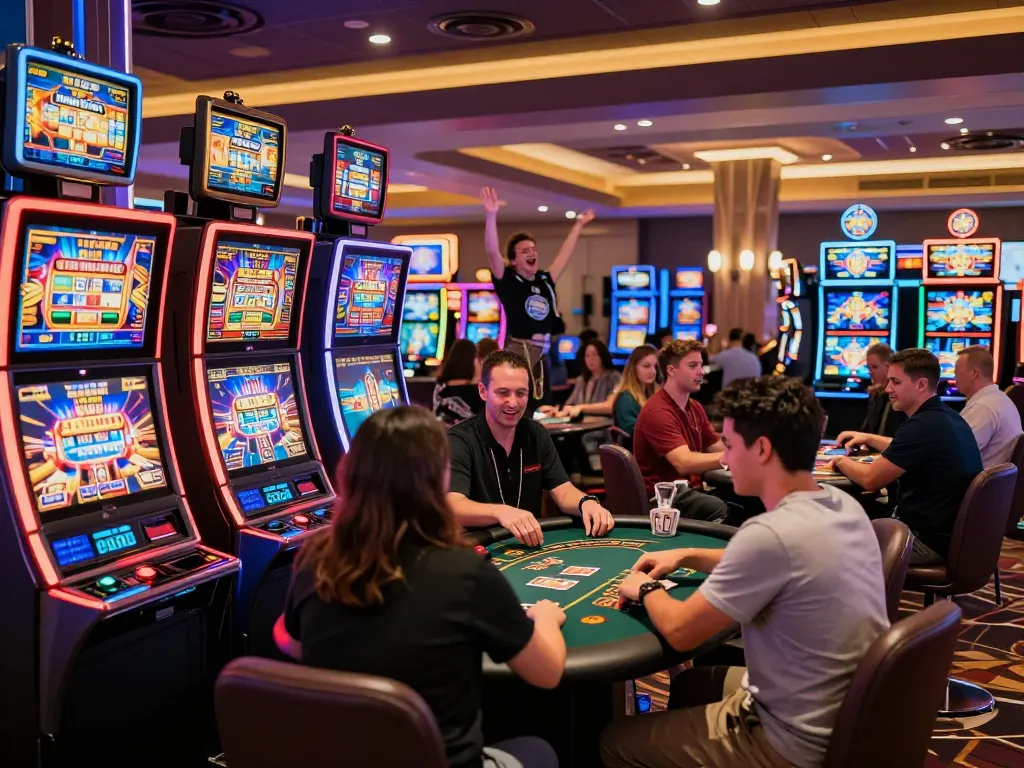 VIN88 players enjoying action-packed gaming experience with vibrant slot machines and engaging atmosphere.