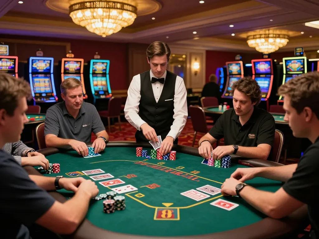 Players experiencing thrilling blackjack gameplay at the HM88 table, showcasing strategic betting and vibrant casino atmosphere.