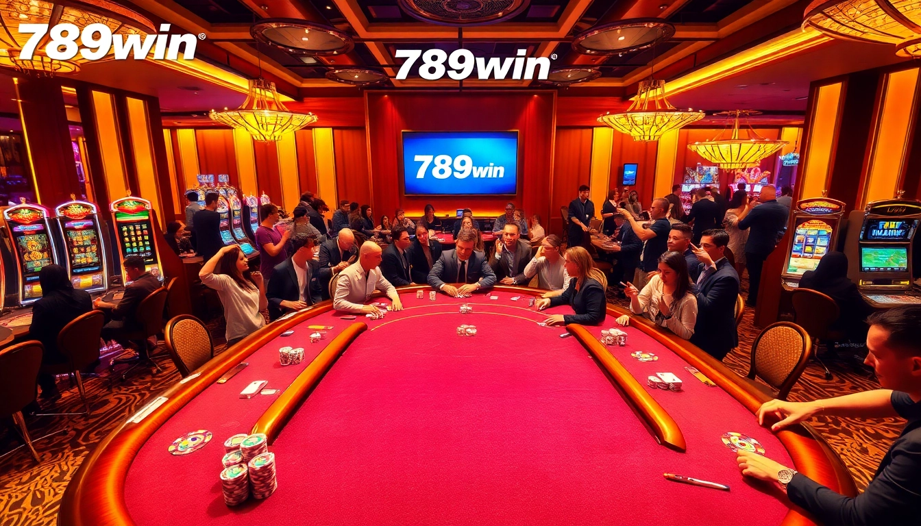 Exciting poker game at 789win casino with dynamic gambling atmosphere and vibrant players.