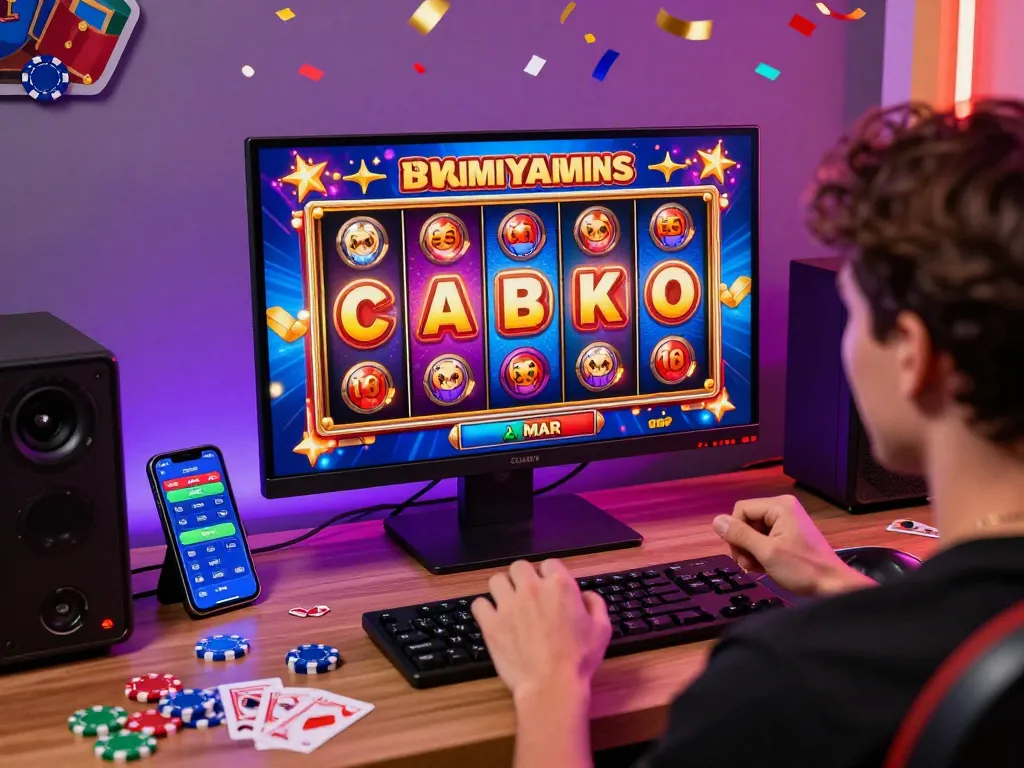 Merayakan kemenangan besar di permainan slot online yang menggambarkan pengalaman slot gacor hari ini