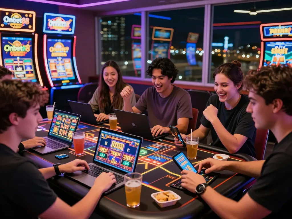 Social group enjoying online games at Onbet88, highlighting digital casino experience in 2026.