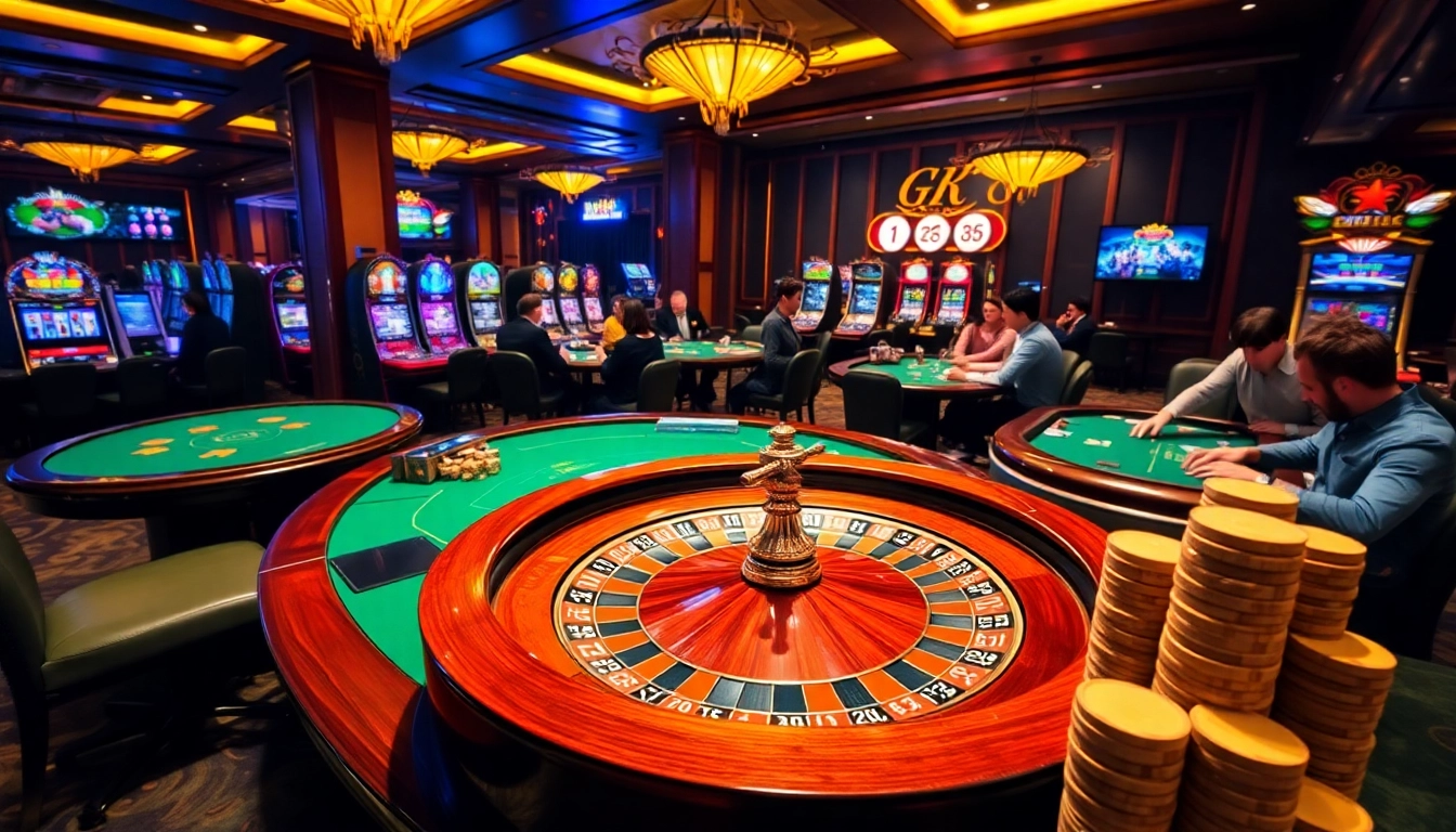 Players enjoying thrilling games at GK 88 casino tables with vibrant casino ambiance.