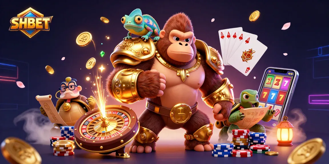 Hit jackpots with SHBET's vibrant casino illustration showcasing thrilling gameplay elements.