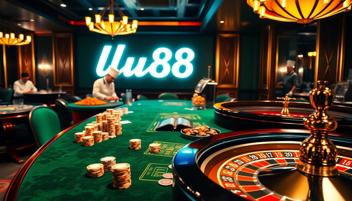 Experience thrilling gaming action at lu88's elite casino tables with poker and roulette.