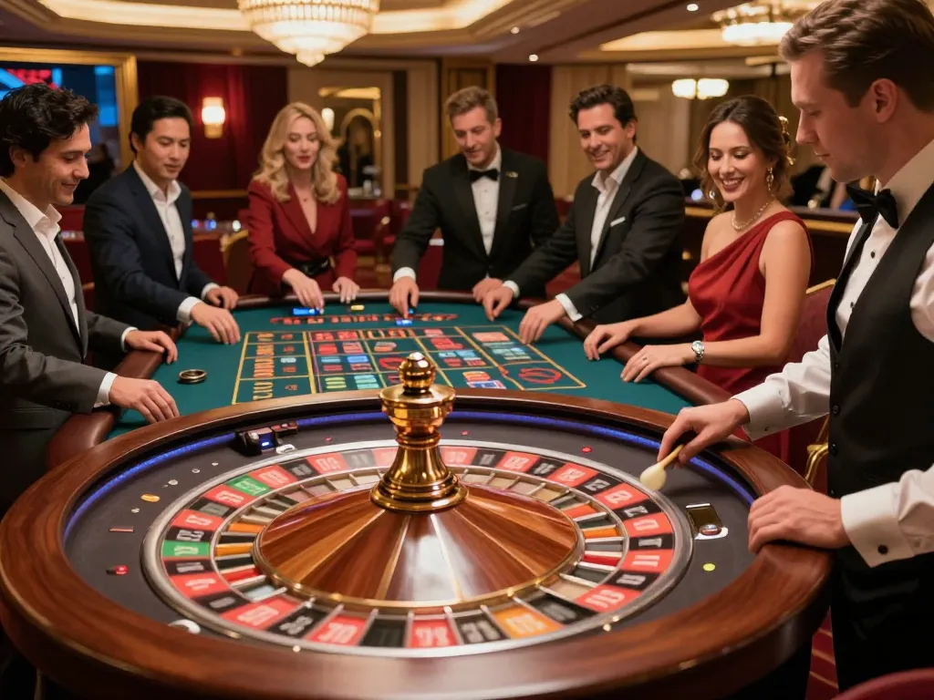 KQBD highlights players passionately betting at a roulette table in an upscale casino setting