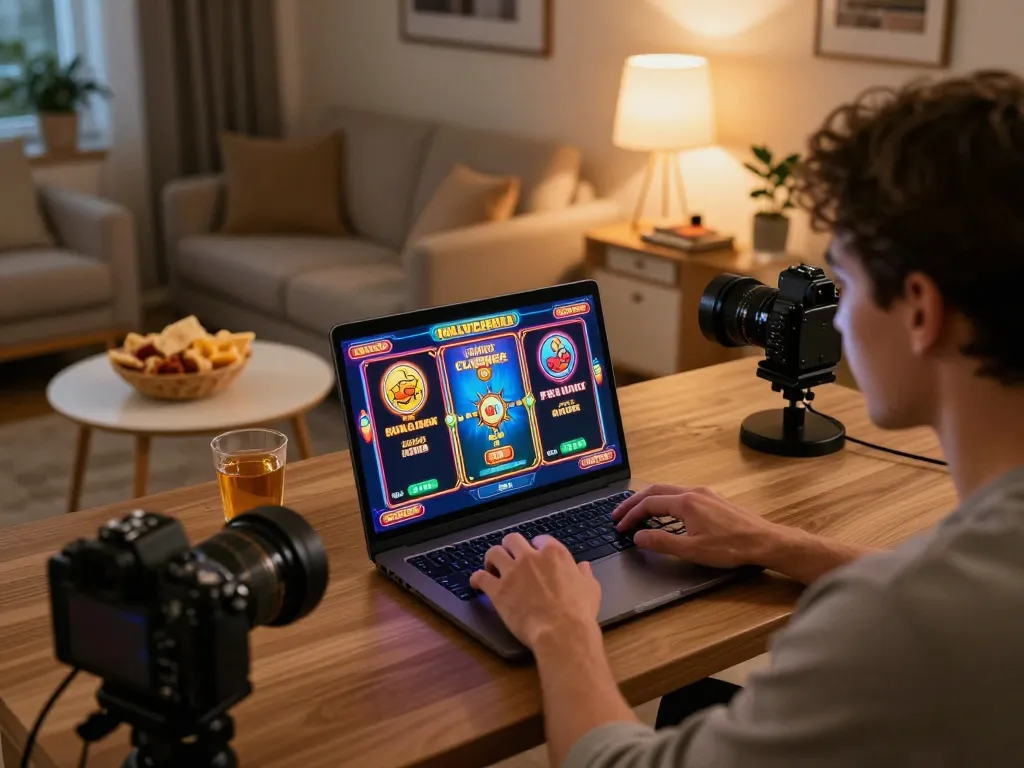 Engaging online slots gameplay on laptop reflecting 68win's vibrant graphics.