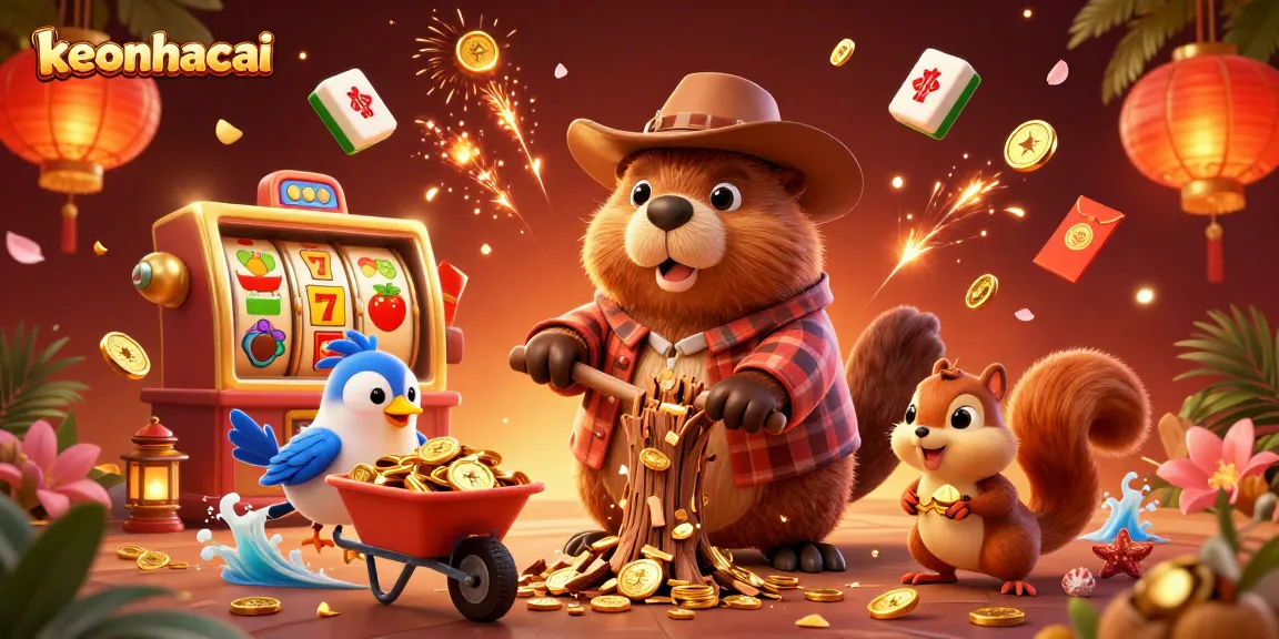 Experience fun at keonhacai with 3D cartoon characters winning coins in a vibrant casino scene.