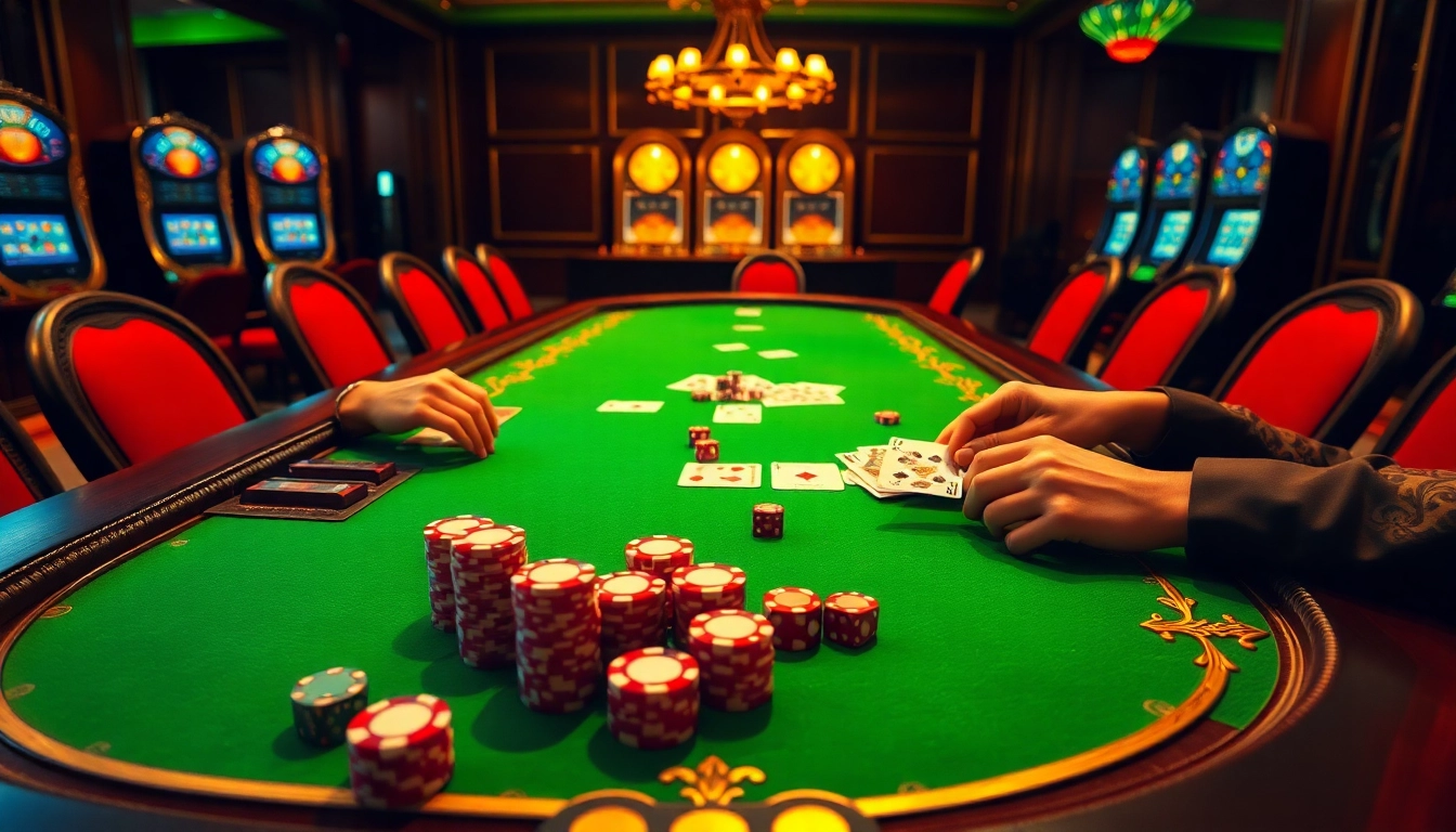 Okking poker chips arranged on a high-stakes table during an exciting casino game.