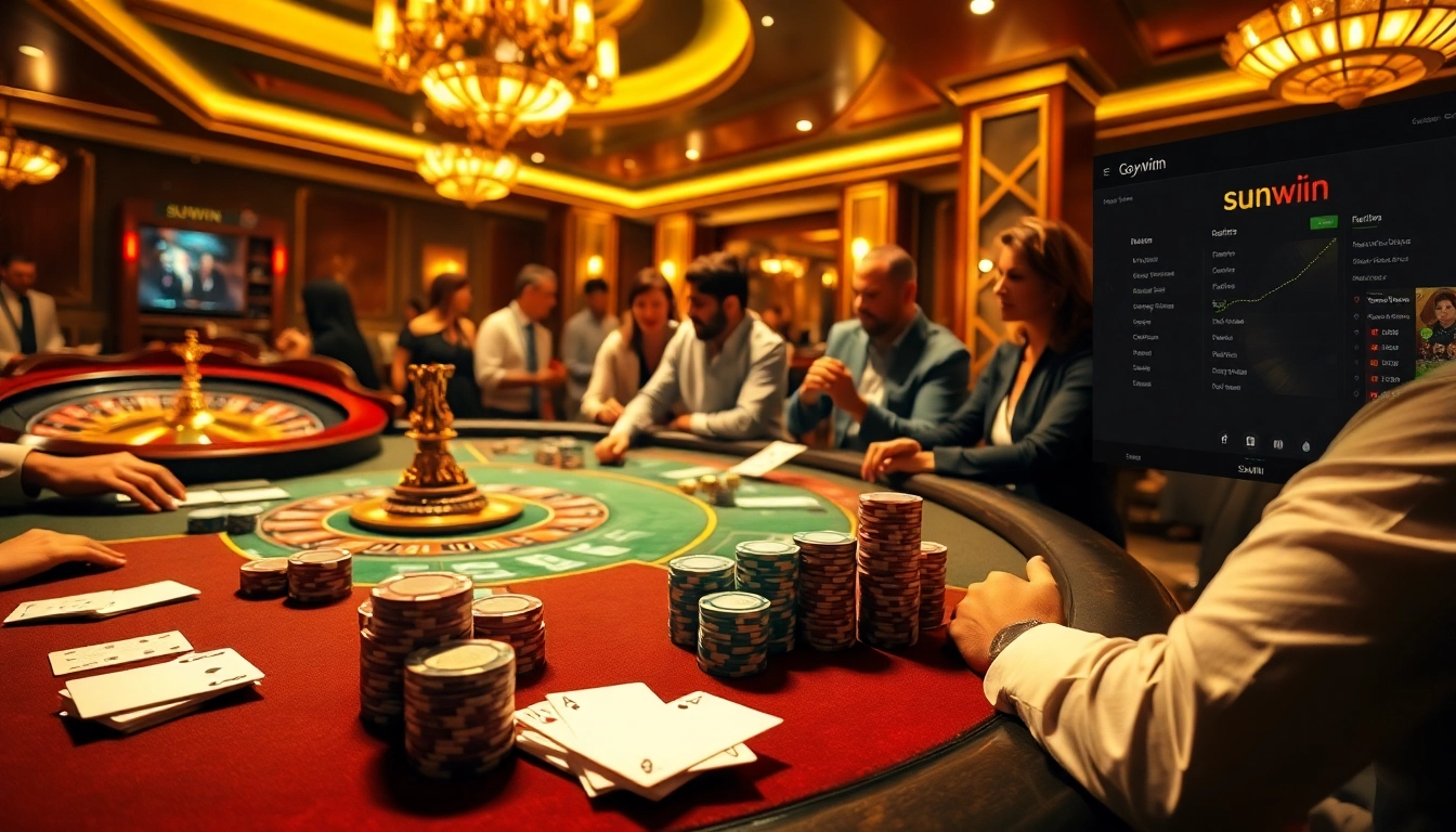 Engage in high-stakes poker with sunwin chips in a lavish casino atmosphere.