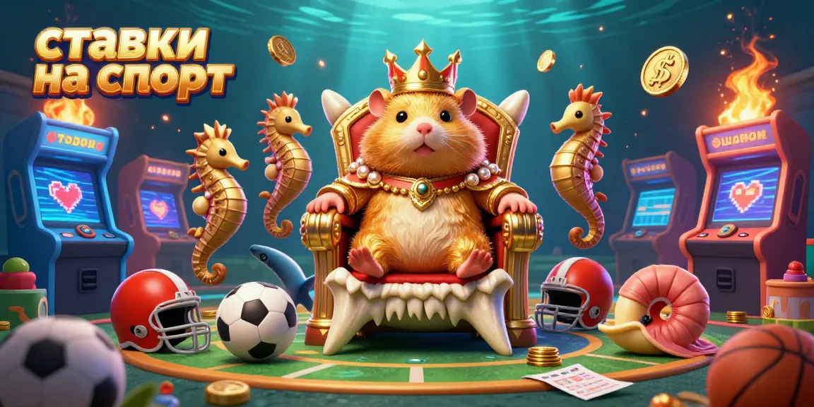 Place your bets on ставки на спорт with a fierce hamster king surrounded by dynamic sports elements.