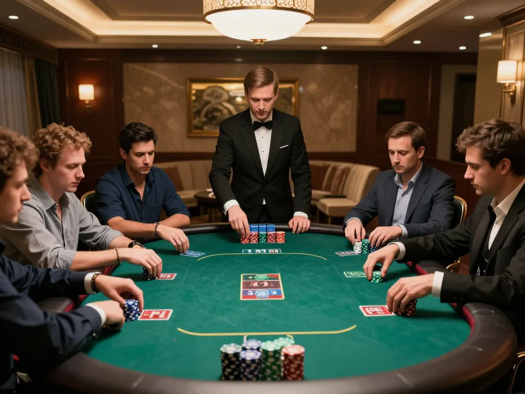 Exciting poker action at F168 casino with players strategizing and colorful chips in focus.