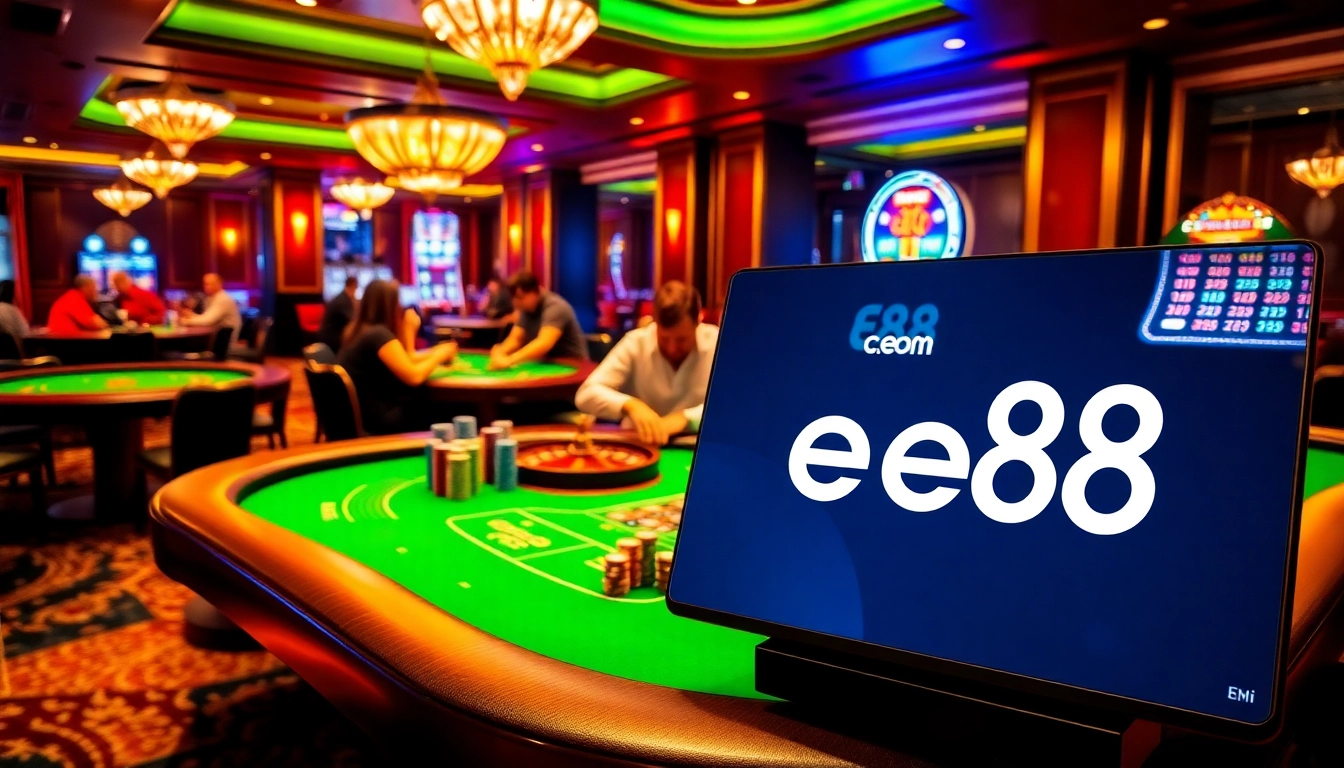 Players enjoying a thrilling casino experience at ee88.com with vibrant tables and engaging games.