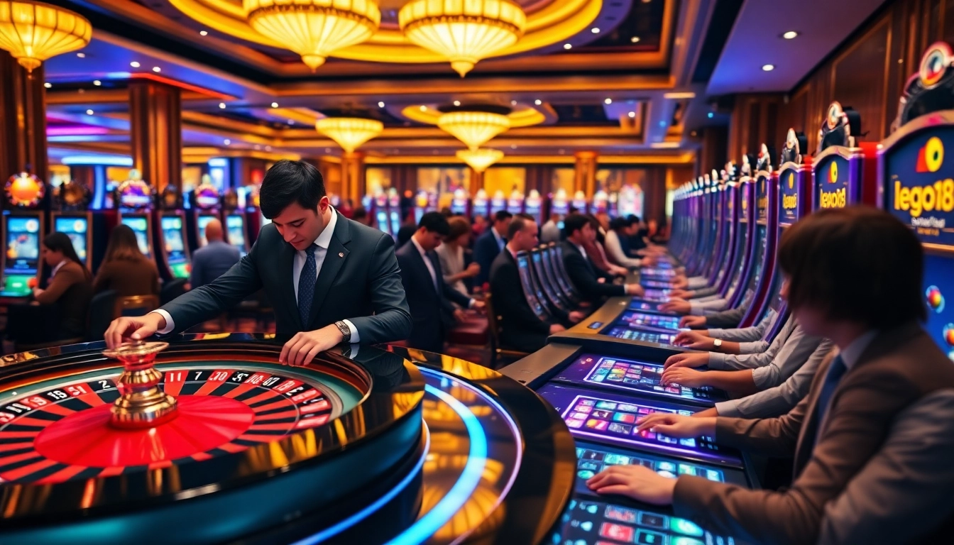 Gambling enthusiasts enjoying a thrilling game at a casino featuring lego138 slot machines.
