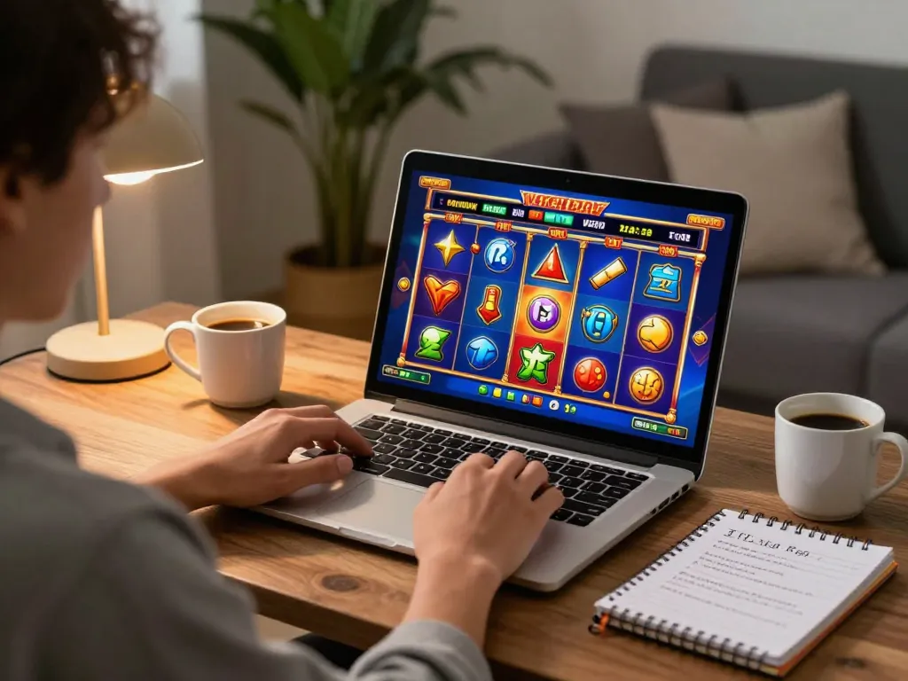 Play slots on a situs slot gacor through a vibrant online gaming setup at home.