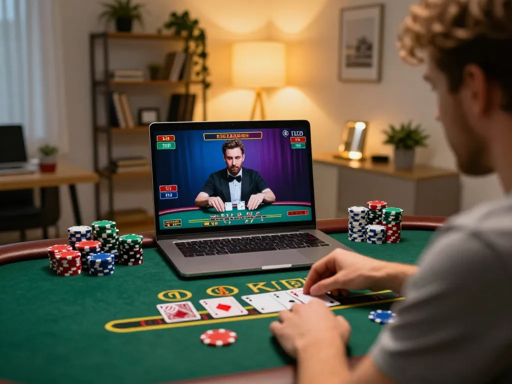 Engaging in a live dealer blackjack game on vipwin platform showcasing strategic gameplay and vibrant virtual chips