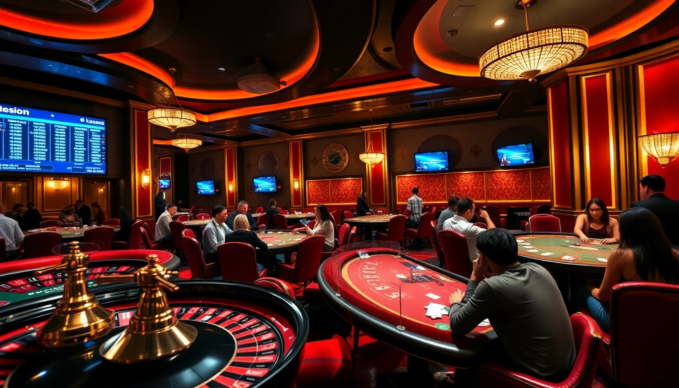 Daga players enjoying an exciting casino game with vibrant roulette and poker tables.