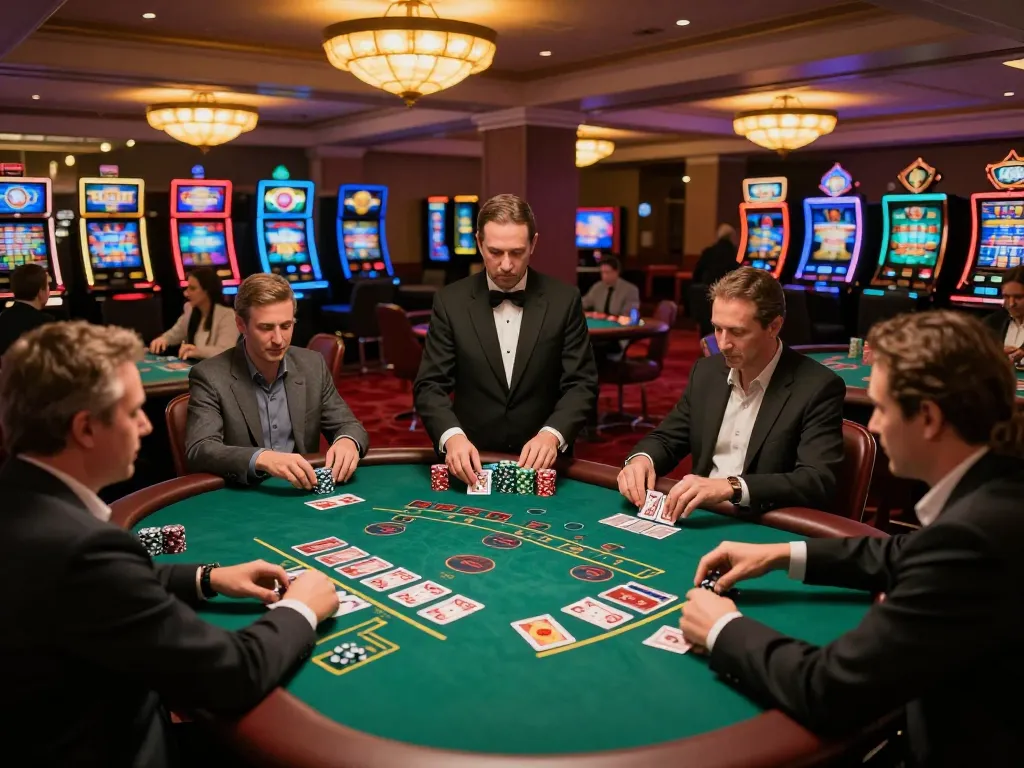 Players strategizing their bets at 88aa blackjack tables in a sophisticated casino atmosphere.