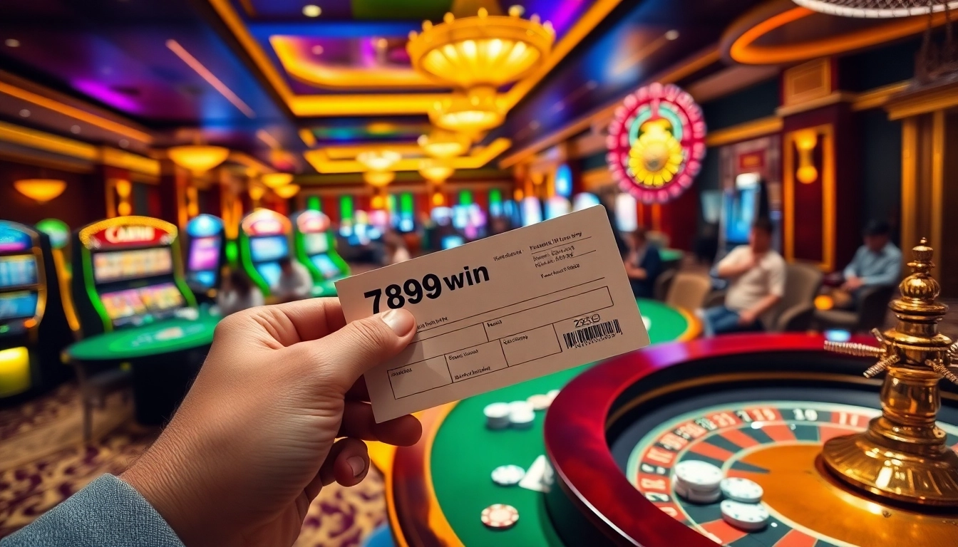 Winning at 789win's casino, players celebrate with chips and betting slips.