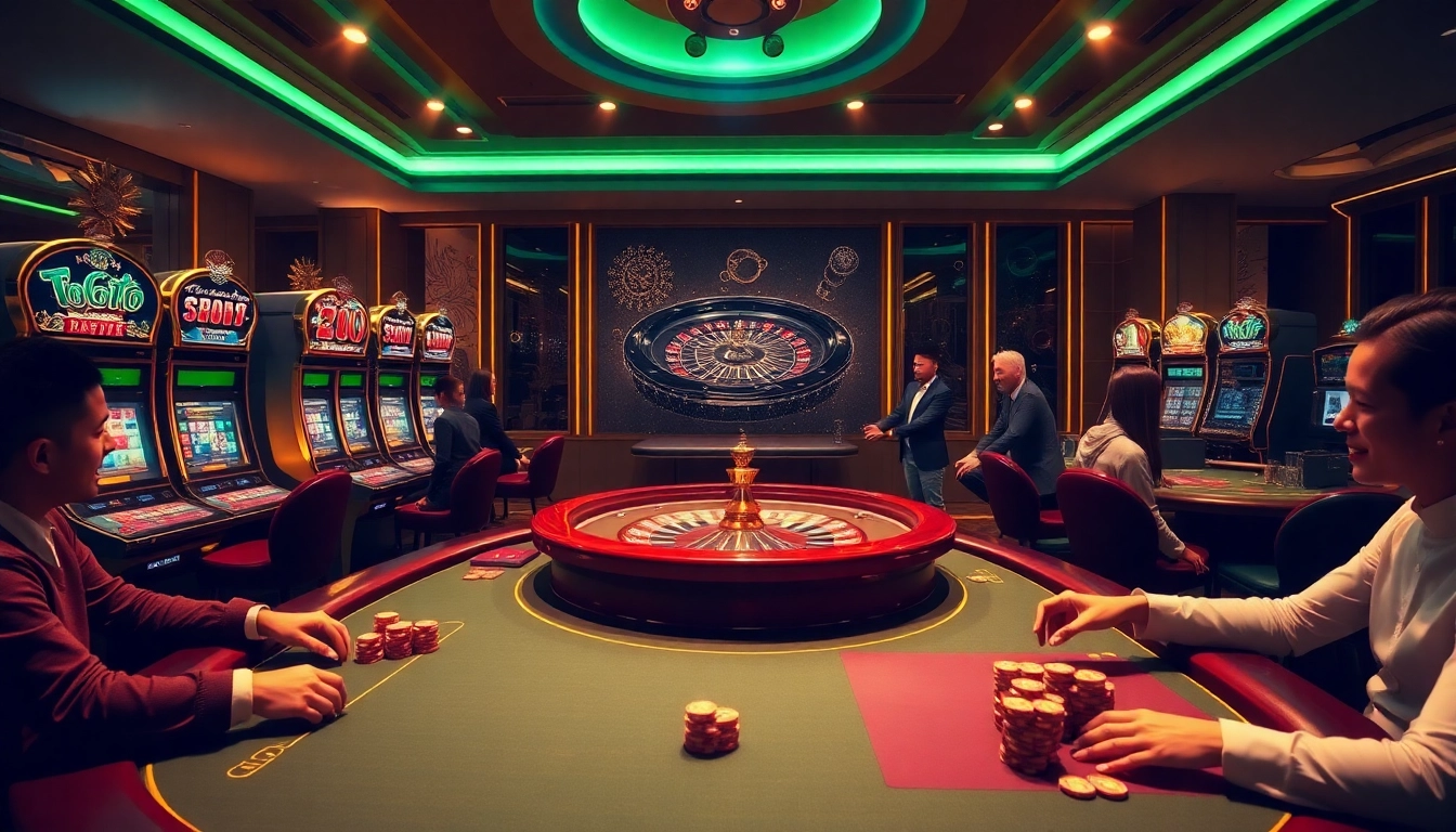 Experience the thrill of qh88 at a luxurious casino with vibrant gaming elements and excitement.