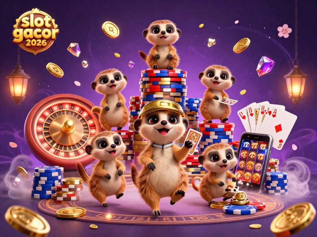 Experience the fun of slot gacor 2026 with a vibrant meerkat casino scene showcasing action, excitement, and winning moments.