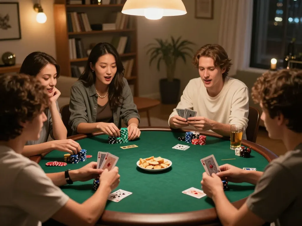 Engaging home poker night scene with players enjoying ta88 gaming experience.