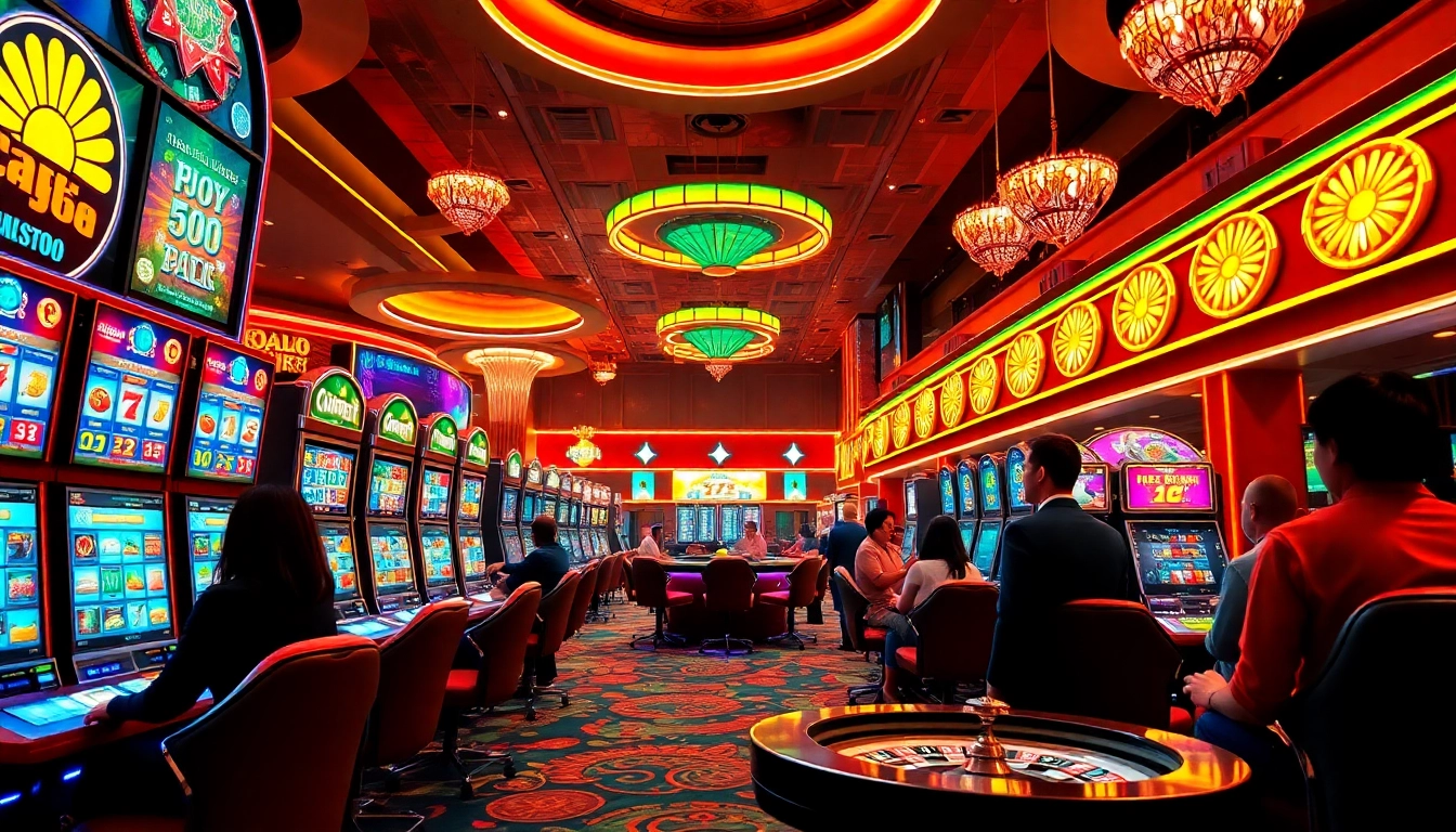 Pemain yang terlibat merasakan sensasi di aman788 slot gacor dengan mesin slot yang berwarna-warni dan elemen kasino.